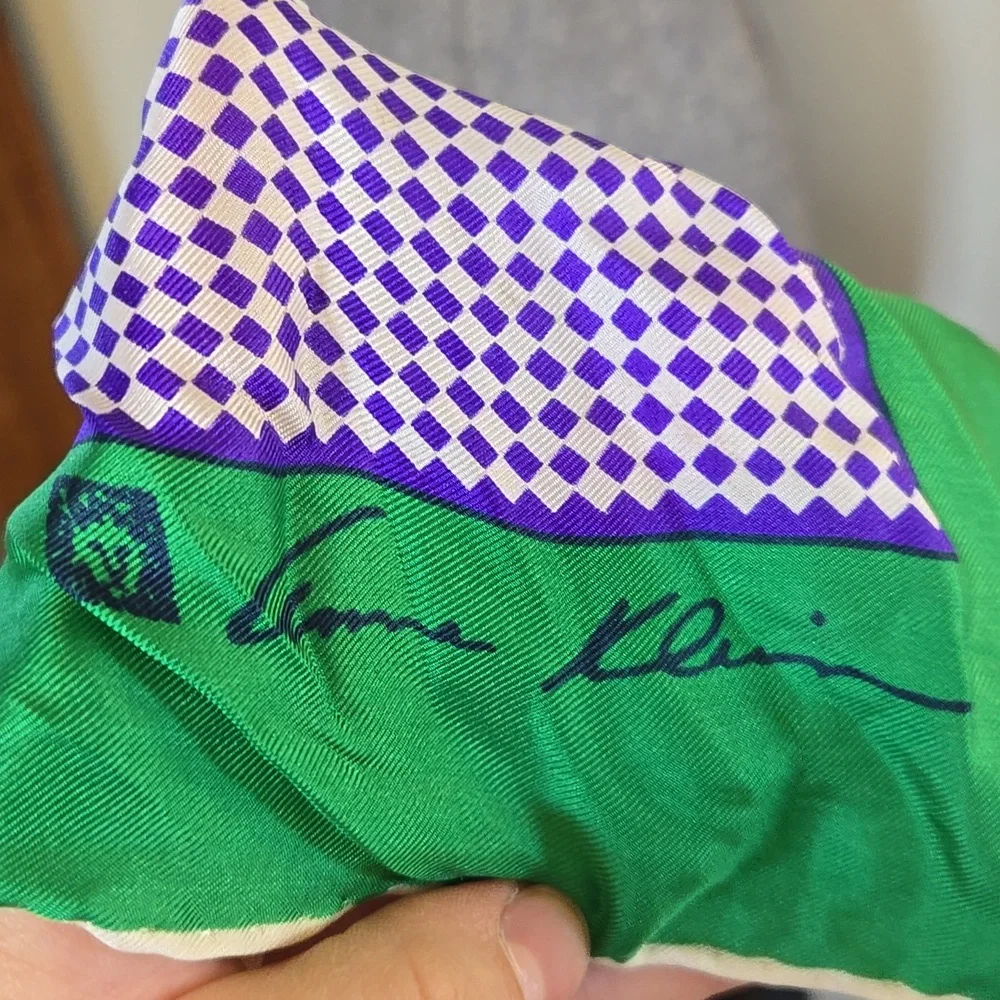 Anne Klein Green and Purple Geometric Silk Scarf